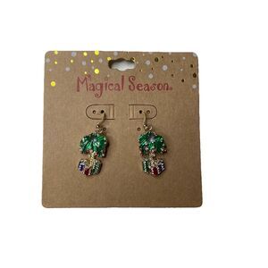 Magical Season Palm Trees Christmas Lights Pierced Earrings Brand New